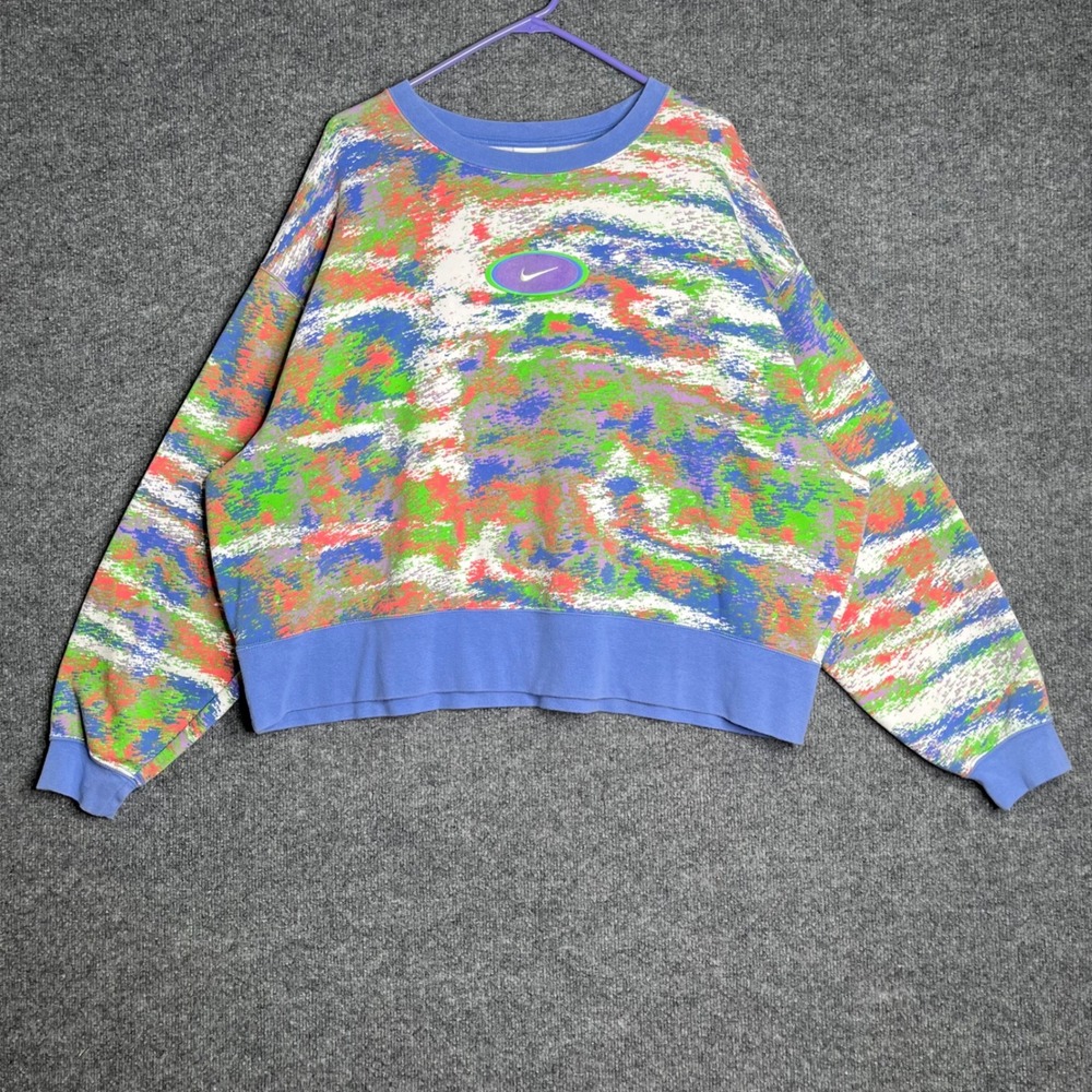 Nike Team Sports Abstract Print Sweatshirt‎ Womens 2X Blue Green Pullover Fleece